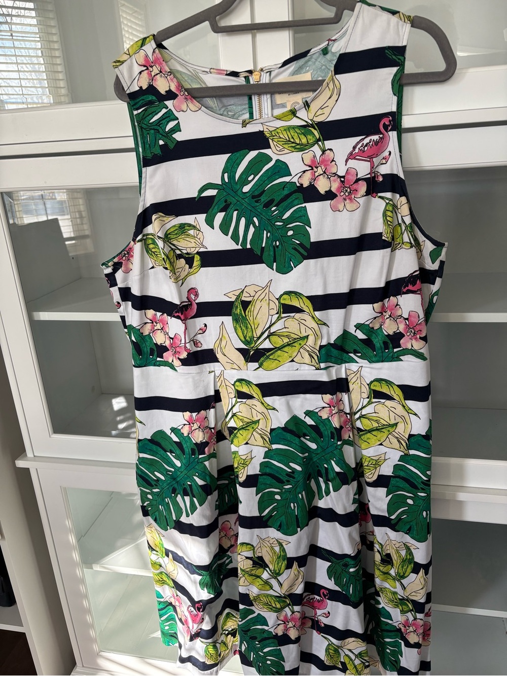 Ladies Floral Stripe One-Piece Dress - Green / Pink Floral